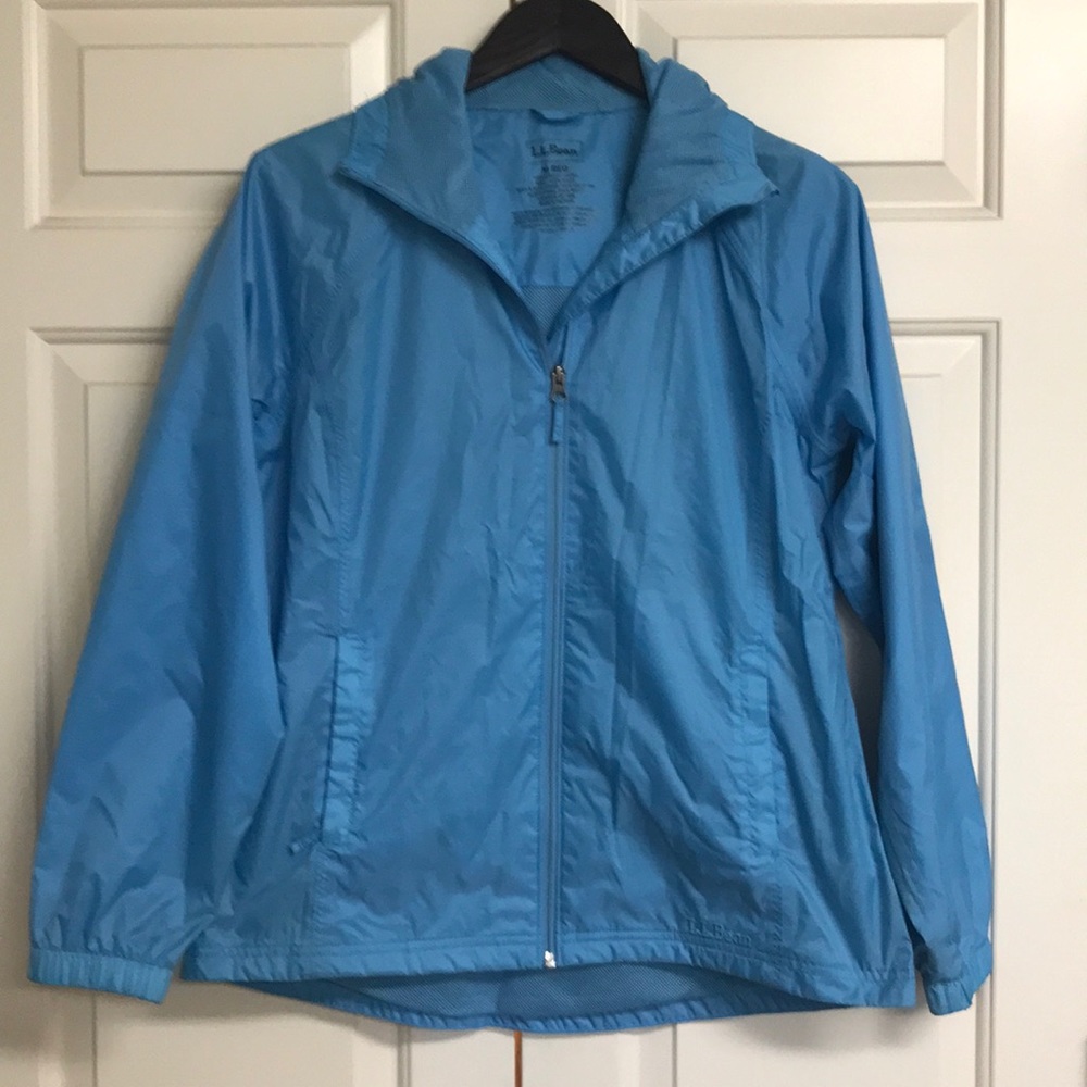 LL Bean light blue rain jacket